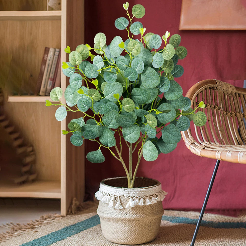 Mağazam Artificial Eucalyptus Plant in Decorative Woven Basket for Home Decor