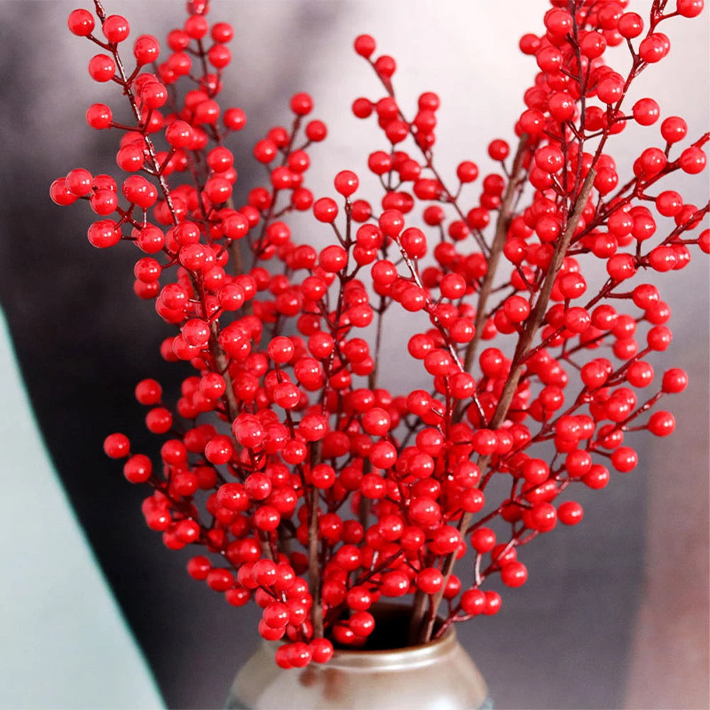 Artificial Red Berry Branches in a Vase Perfect for Home Decor and Floral Arrangements