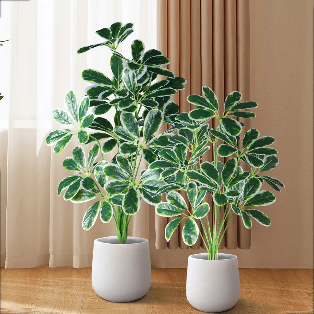 Artificial Green Plant in White Pot for Home and Office Decor with Lush Foliage