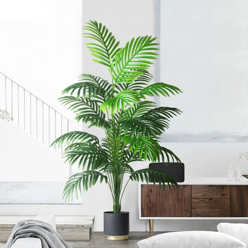 Artificial Green Palm Tree in Black Pot for Home Decor and Indoor Spaces
