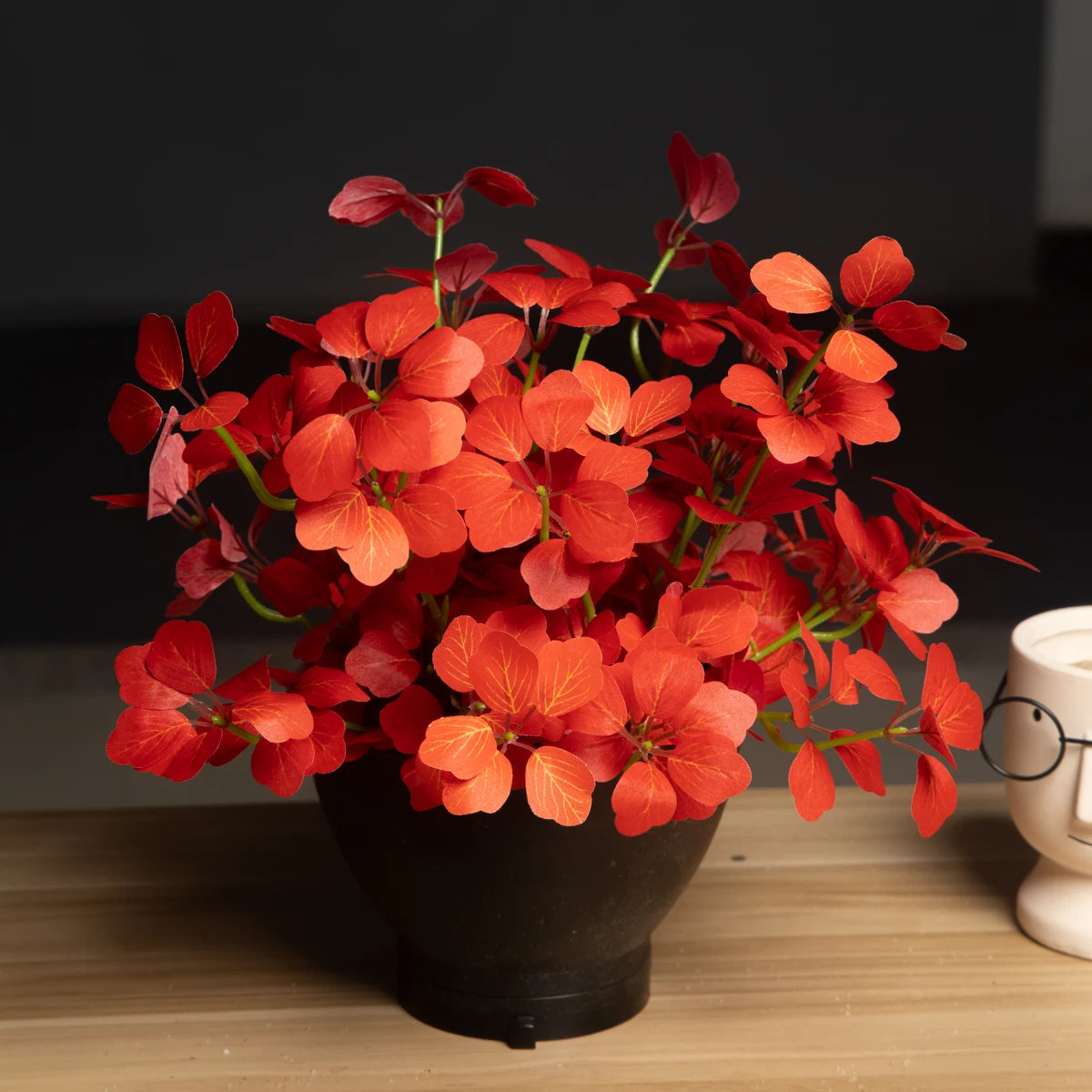 Artificial Red Flower Arrangement in Black Pot for Home Decor and Gifting
