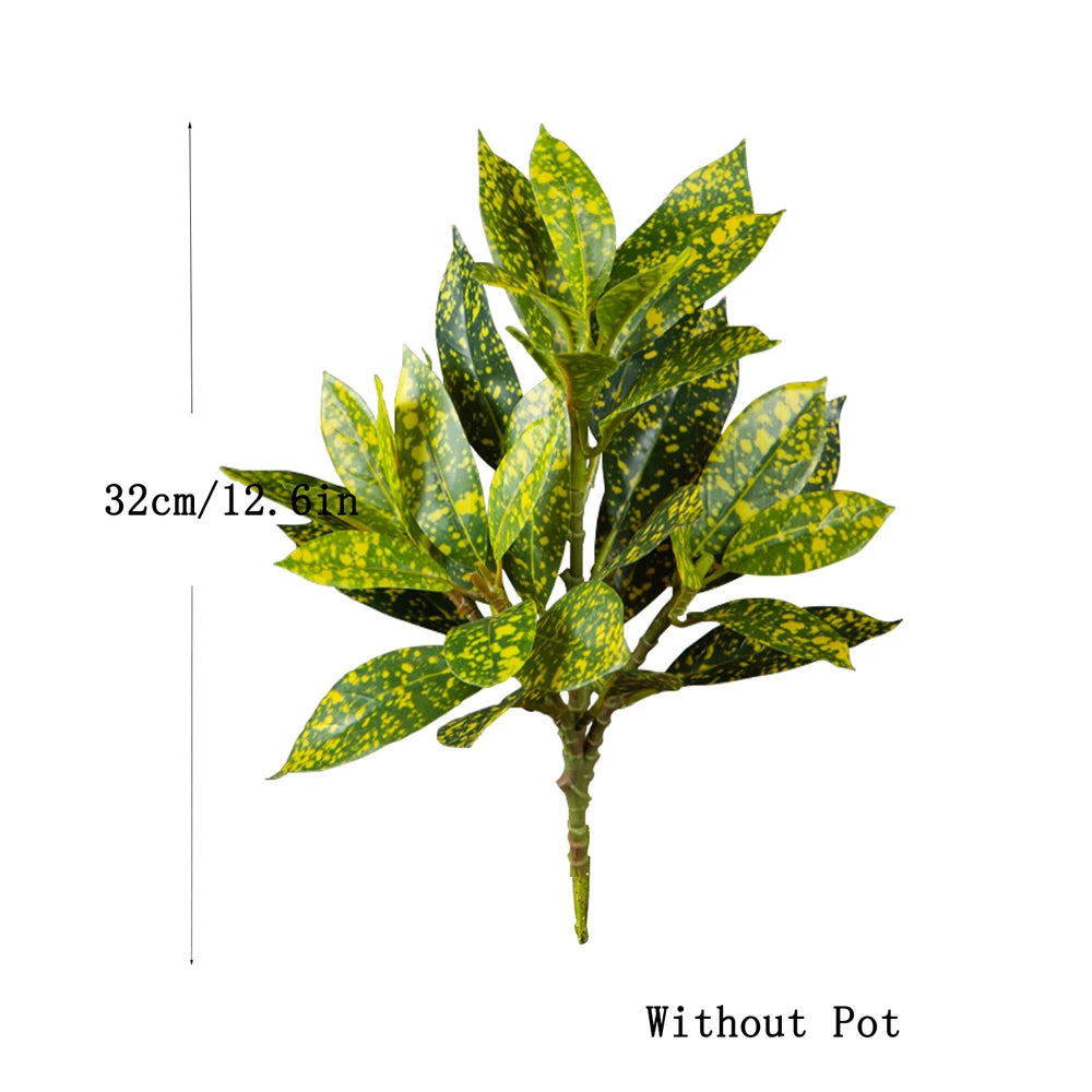 Artificial 32cm Green Leaf Plant with Vibrant Yellow Spots for Home Decor