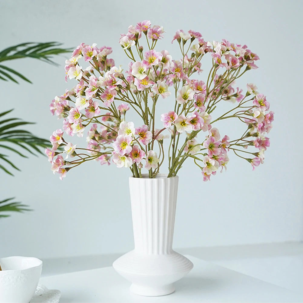 fake flower table decorations in a white vase, featuring pink and white blossoms for home decor