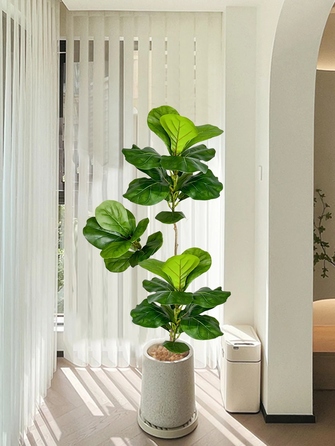 Faux Fiddle Leaf Fig Tree in Decorative Pot, perfect fake rubber plants for decor