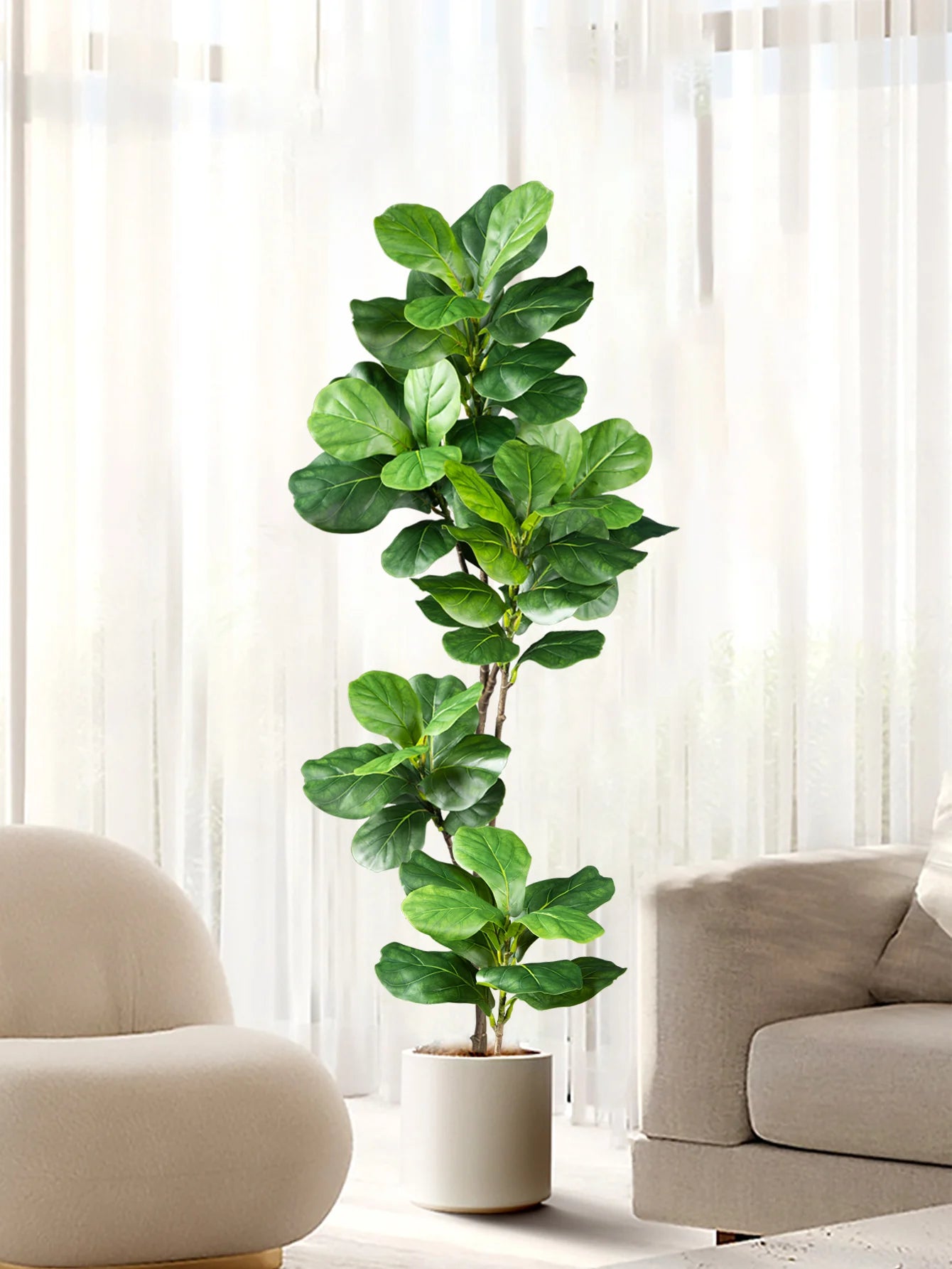 Lifelike fake rubber plants for decor in a stylish living room setting with bright natural light
