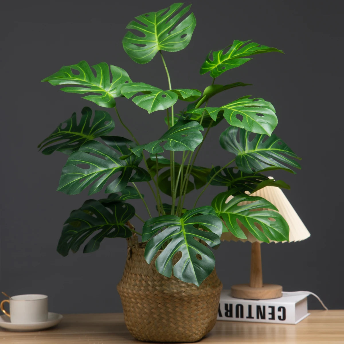Lifelike fake tropical plants for home in a woven basket, perfect for indoor decor
