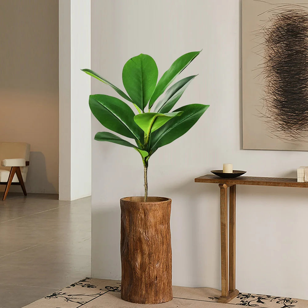 Artificial Ficus Plant in a Natural Wood Pot for Stylish Home Decor