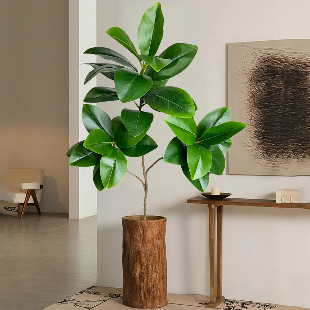 Artificial Ficus Tree in Round Wooden Pot for Indoor Home Decoration