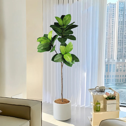 Faux Potted Fiddle Leaf Fig Tree with Lush Green Leaves for Indoor Decor