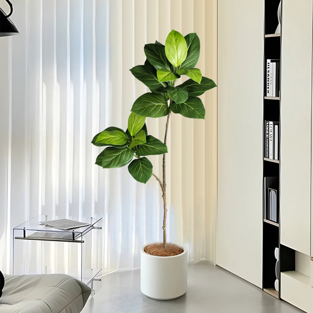 Mağazam Faux Fiddle Leaf Fig Tree in White Pot for Indoor Home Decor and Greenery