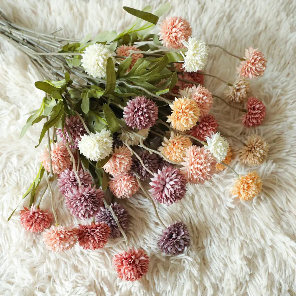 Colorful artificial flowers bouquet with soft petals in various pastel shades for home decoration
