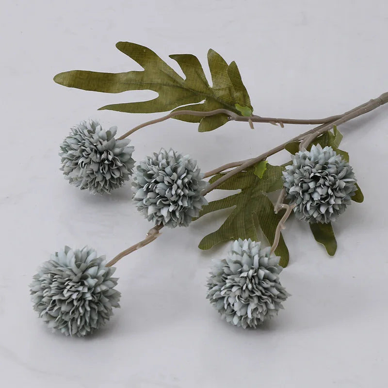Artificial Decorative Flower Branch with Soft Green Pom Poms and Leaves for Home Décor