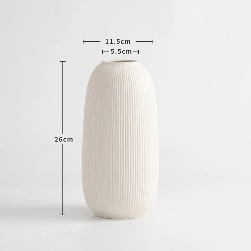 Elegant Mağazam home decoration ceramic jarrones in white with ribbed texture and modern design