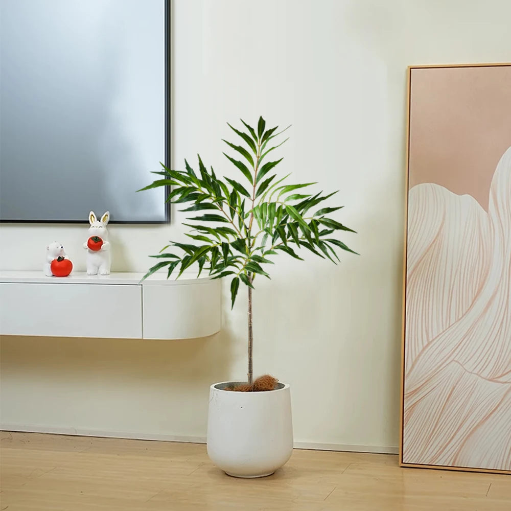 Indoor potted palm plant in white ceramic pot enhancing living space decor