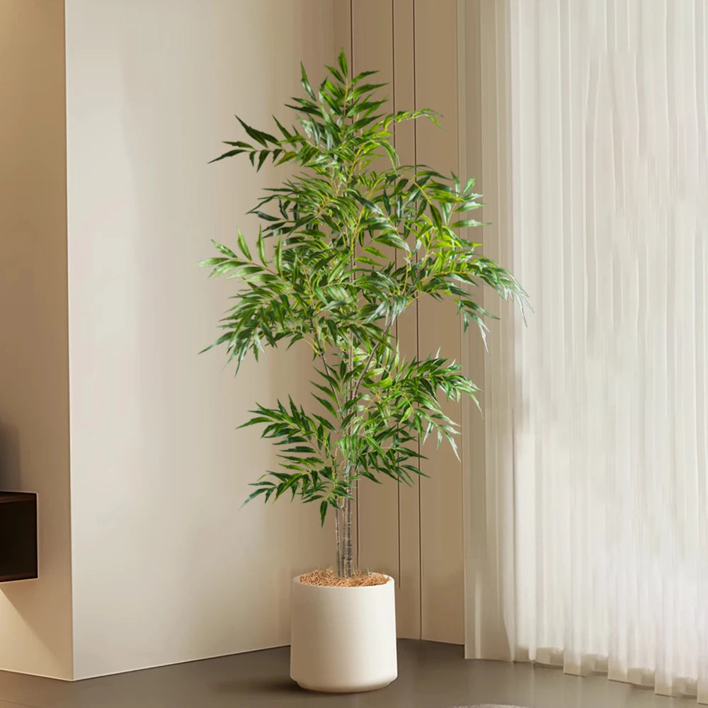 Artificial Bamboo Plant in White Pot for Home Decor and Indoor Aesthetics