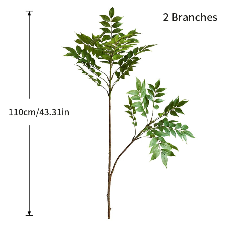 Artificial plant with two branches and green leaves, measuring 110cm for home decor
