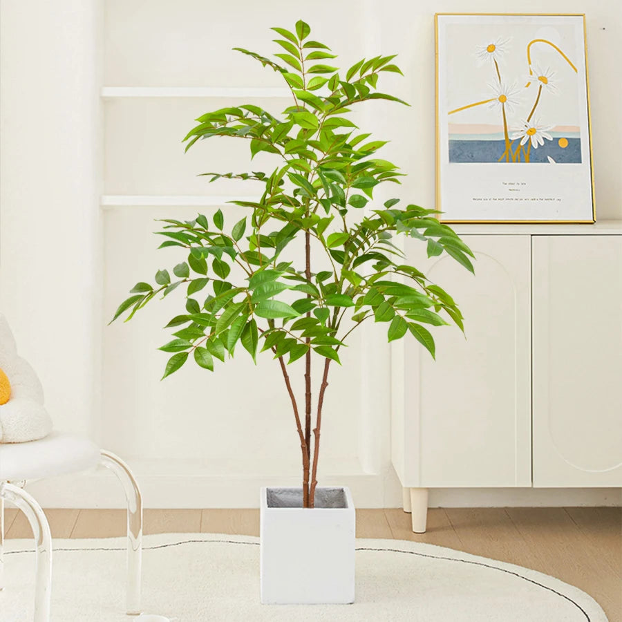 Artificial Ficus Tree in White Pot for Home Decor with Lush Green Leaves