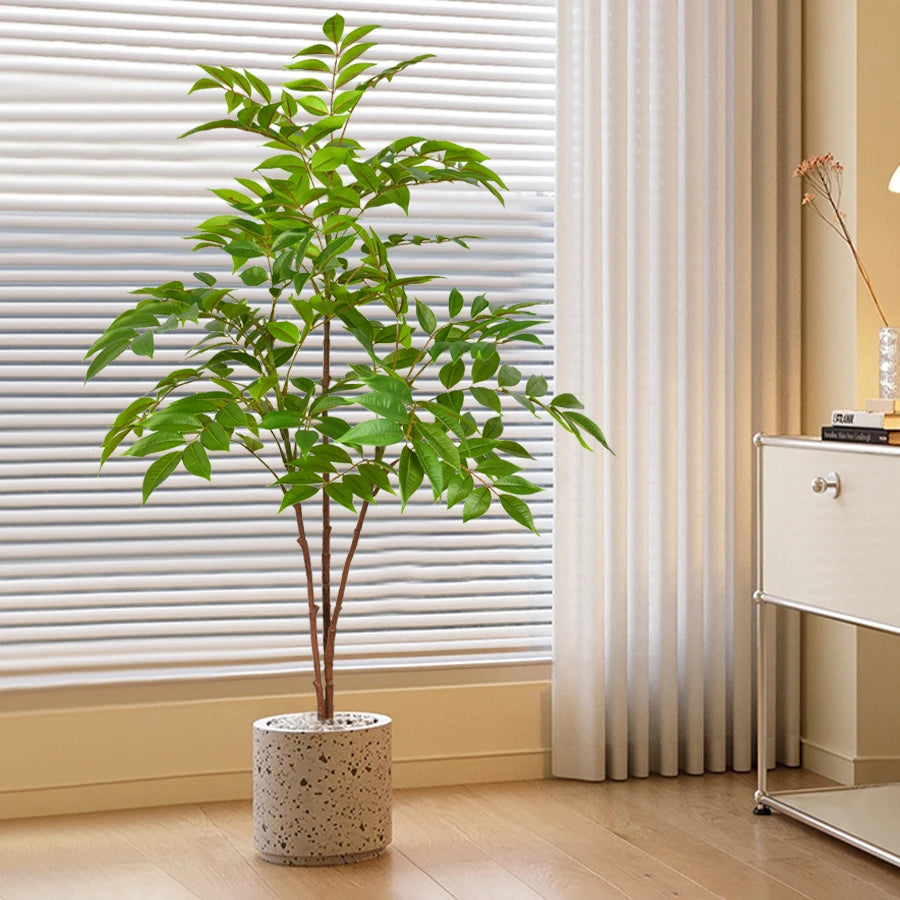 Indoor decorative plant in a textured pot, enhancing home decor with vibrant green leaves