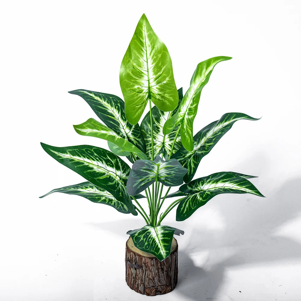  Artificial Indoor Plant with Lush Green Leaves in a Decorative Wooden Pot