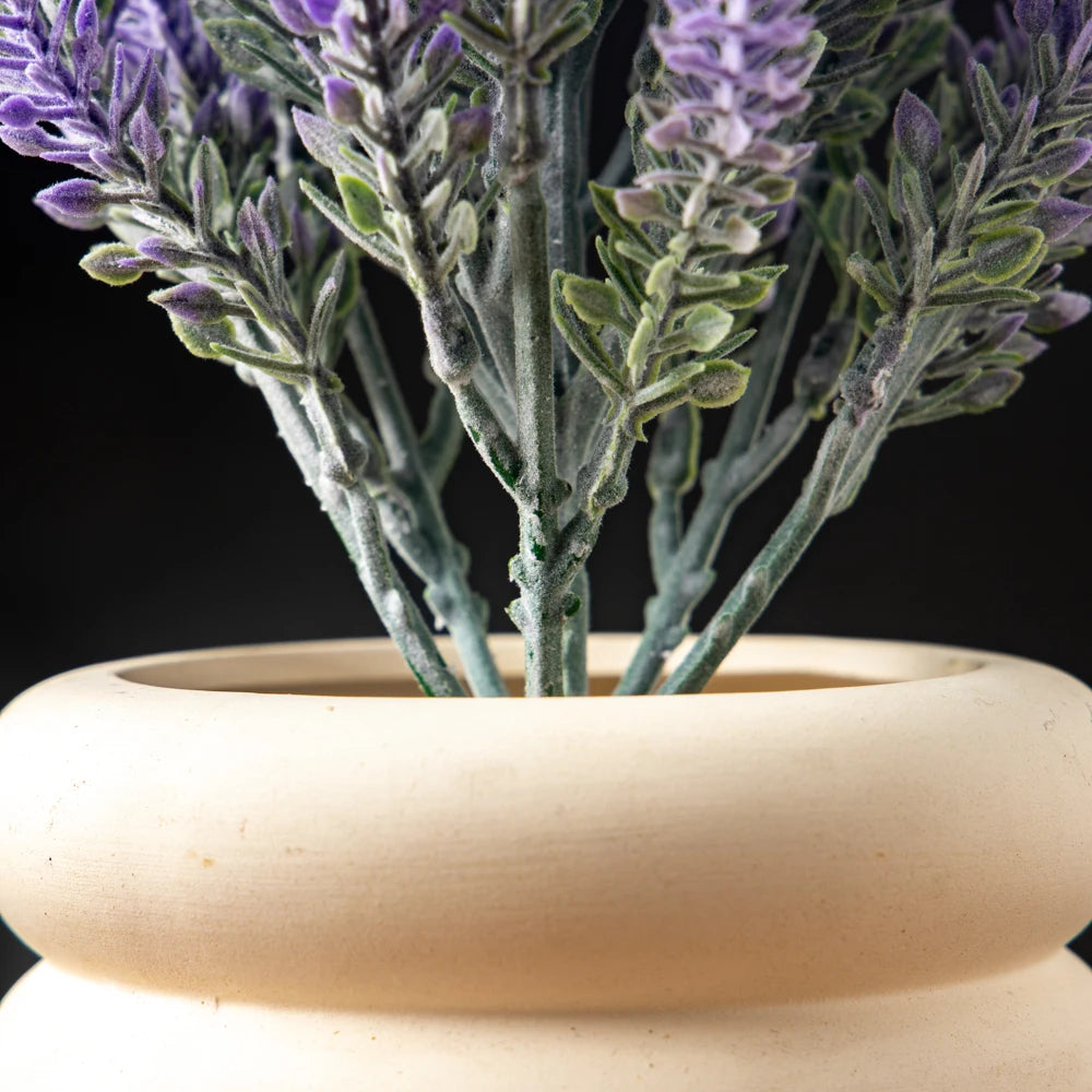 Artificial Lavender Flowers in a Creamy Ceramic Pot for Home Decoration