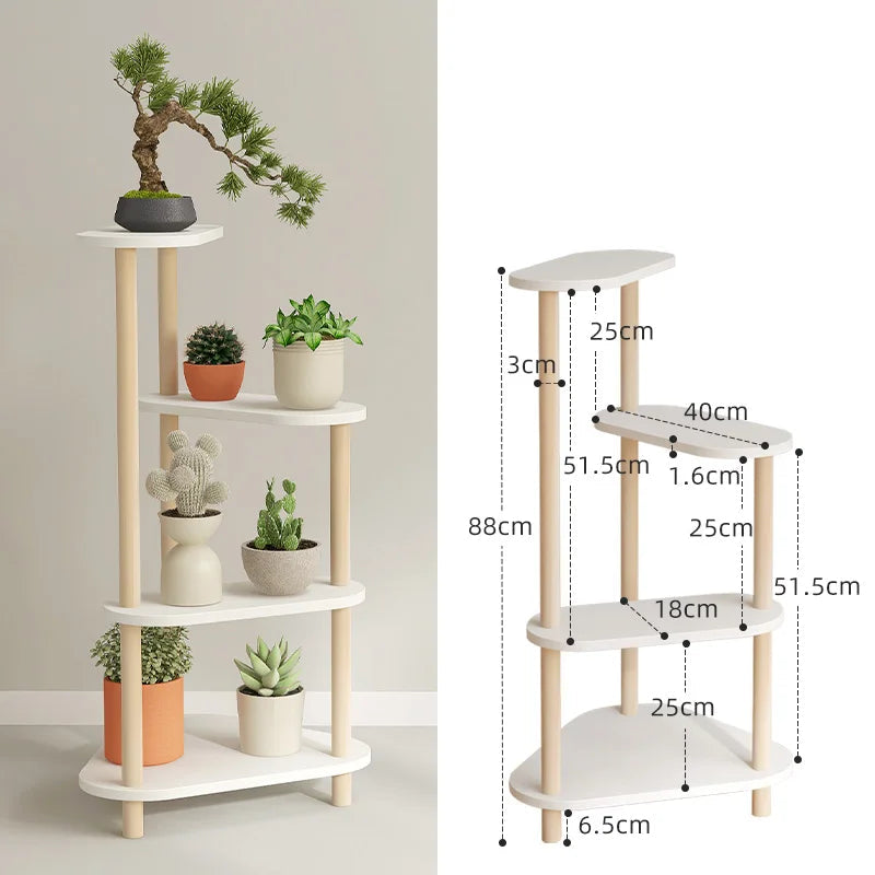 Mağazam living room flower rack in white and wood design, perfect for displaying plants elegantly