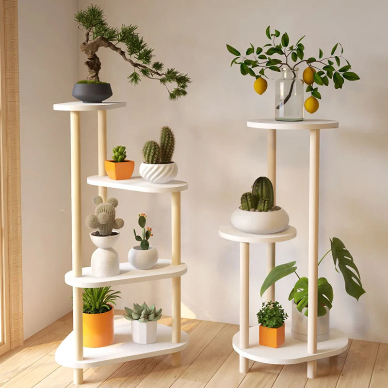 Elegant living room flower rack with multiple tiers for displaying various indoor plants and greenery