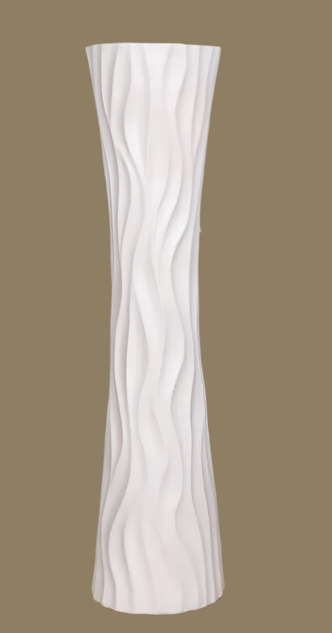 Elegant luxury Ikebana floor vase in white with a wave design, perfect for modern decor
