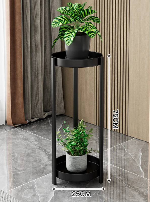 Luxury iron plant shelves featuring two-tier design with stylish black finish for modern decor