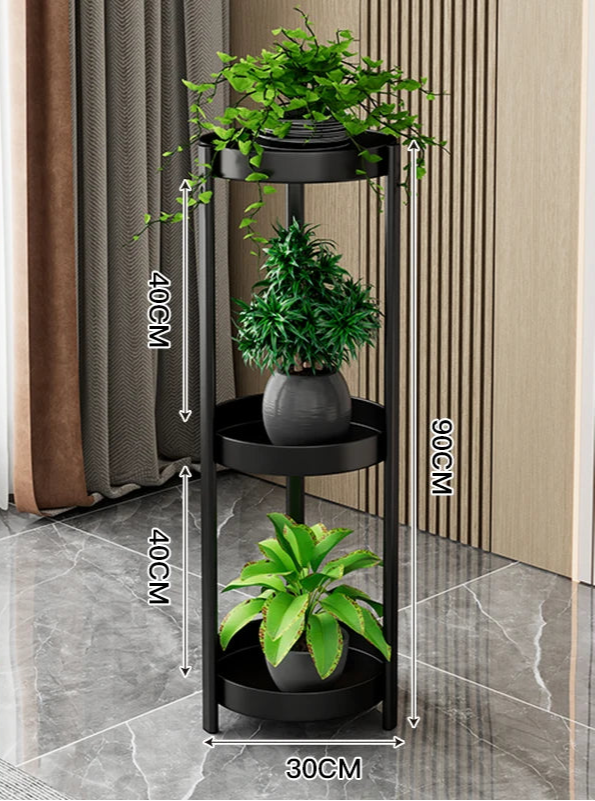 Elegant luxury iron plant shelves with three tiers and space for various plants, perfect for home decor