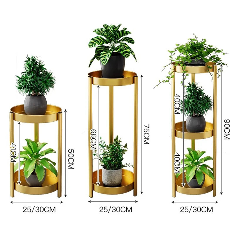 Luxury iron plant shelves in gold with three tiers for displaying indoor plants elegantly