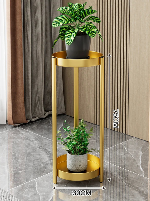 Luxury iron plant shelves in gold finish with two levels for decorative plants and stylish home decor