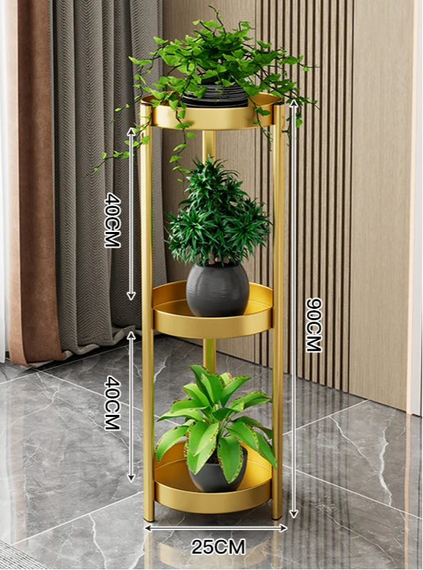 Luxury iron plant shelves with three tiers for elegant plant display in modern interiors