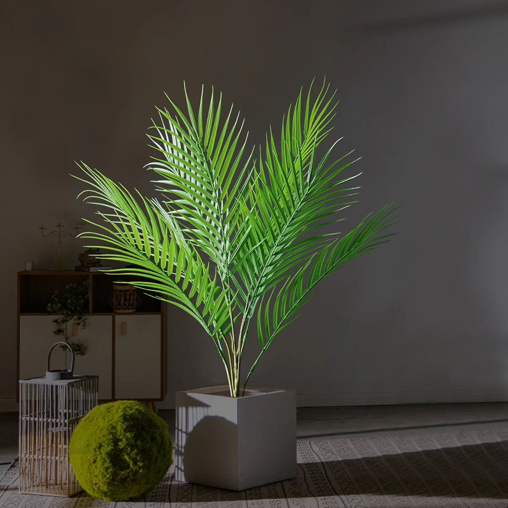 Artificial Green Palm Tree in White Pot for Home Decor and Indoor Gardening