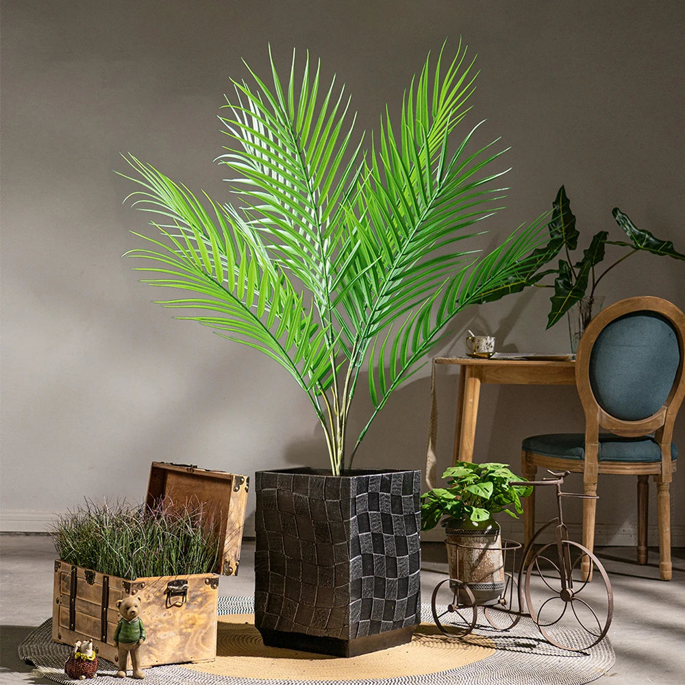 Artificial Palm Plant in a Decorative Black Planter for Home Decor and Indoor Spaces