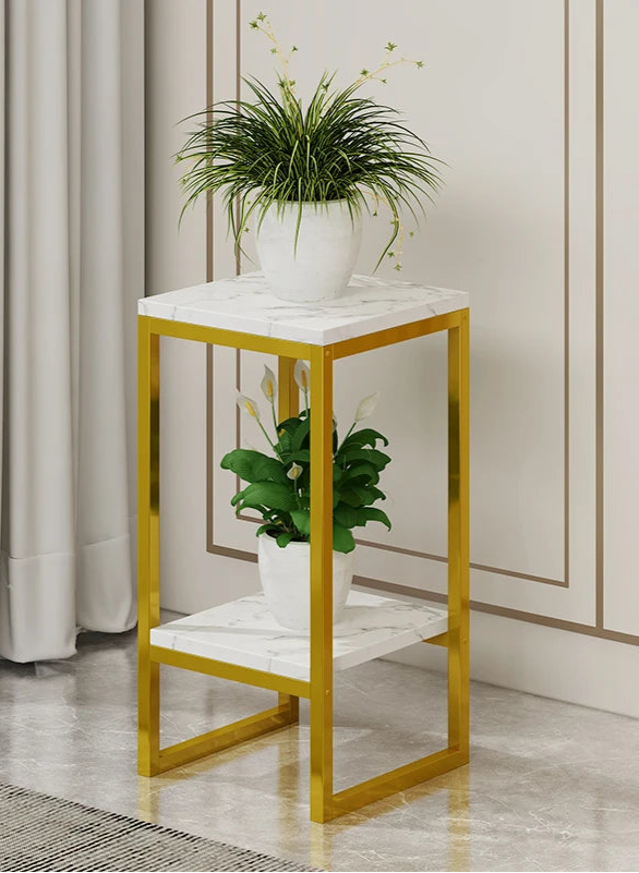Stylish modern plant shelves in gold frame displaying potted plants for home decor