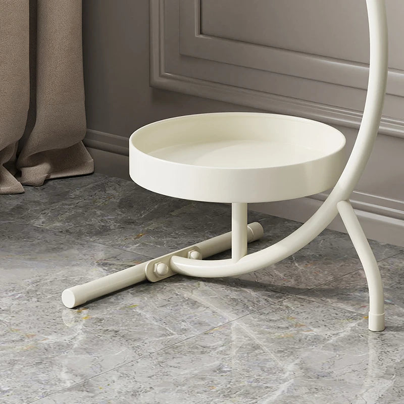White modern plant stand indoor with a round planter and stylish curved design for home décor