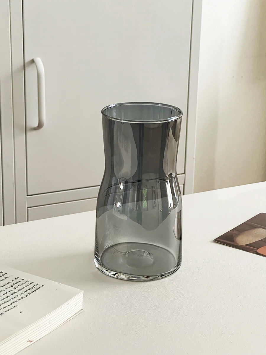 Nordic glass vase decor in smoky gray, perfect for modern home styling and floral arrangements