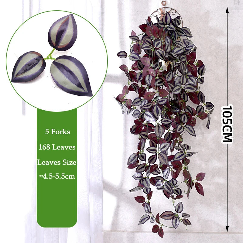 Indoor hanging outdoor plastic creeper plants with 5 forks and 168 colorful leaves, 105cm long