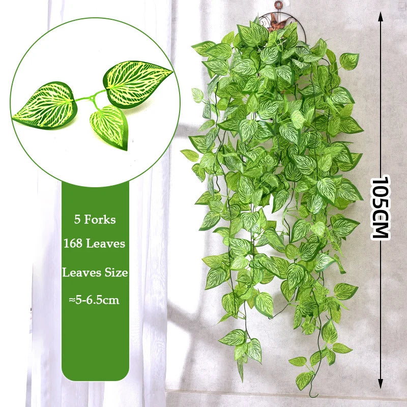  outdoor plastic creeper plants with 5 forks and 168 green leaves for home decoration