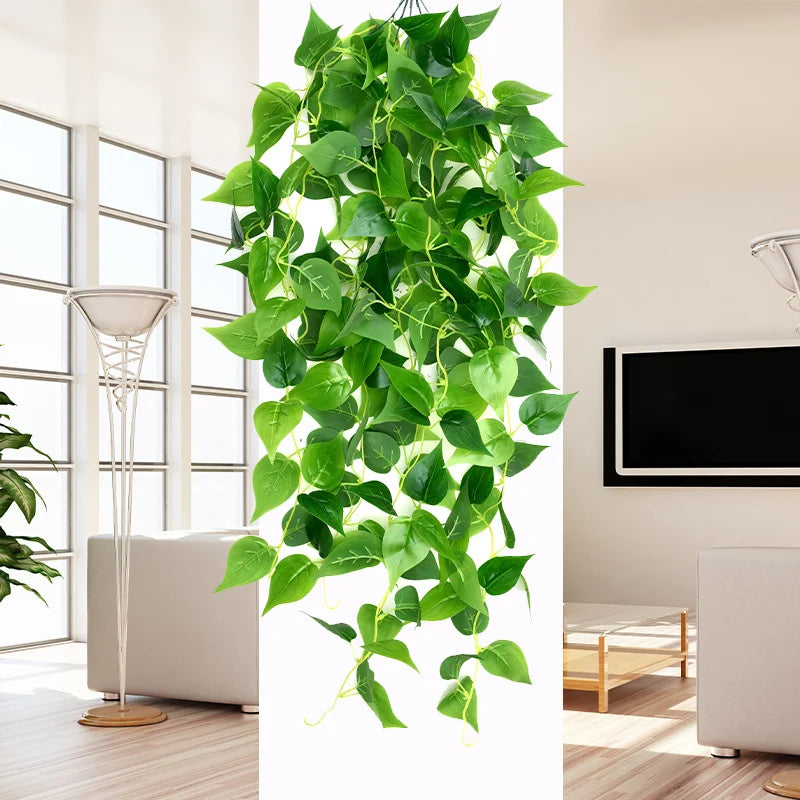 Artificial outdoor plastic creeper plants with vibrant green leaves for home decoration
