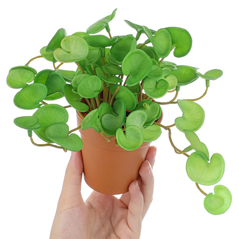 Artificial Pilea Plant in Brown Pot Ideal for Home Decor and Indoor Gardening