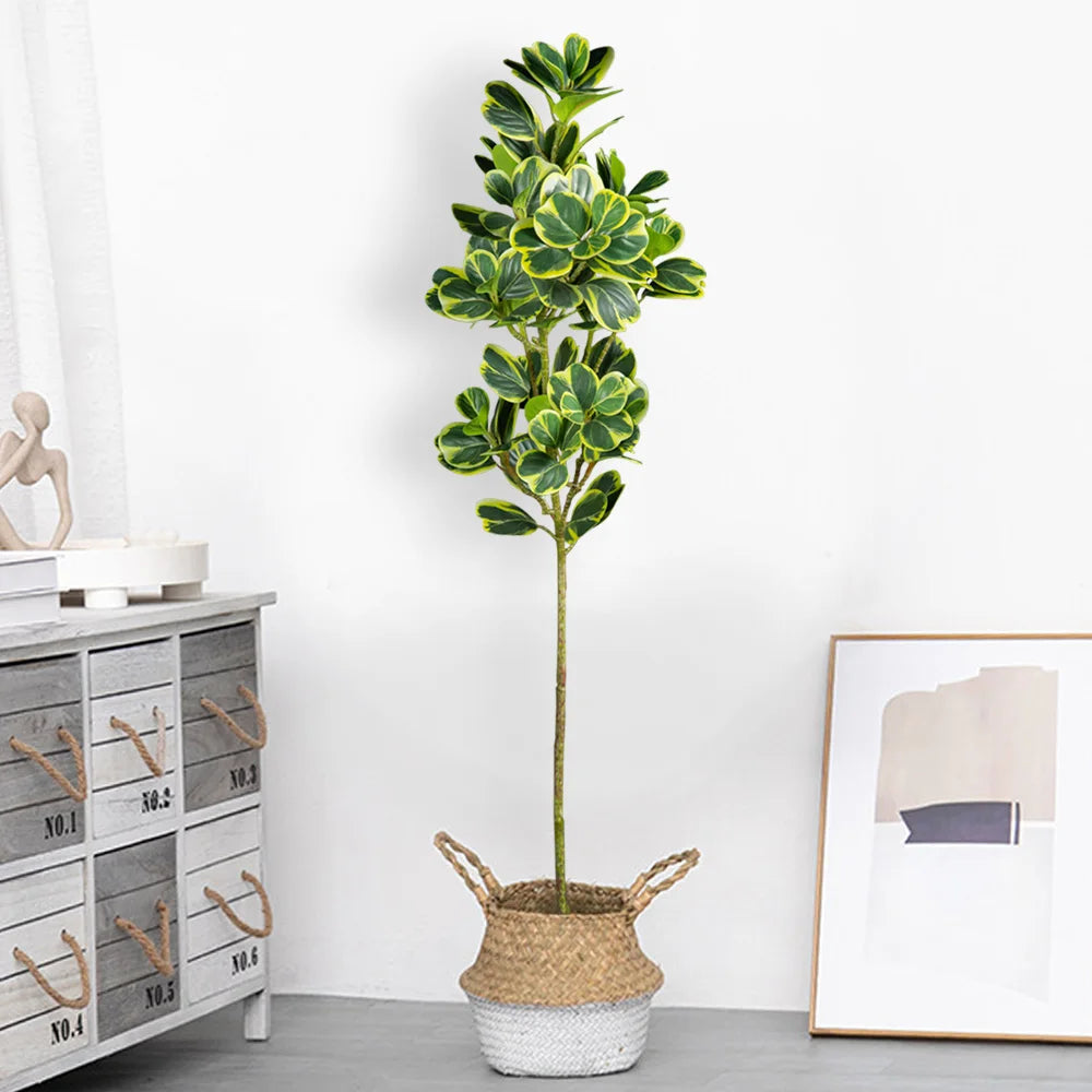 Artificial Ficus Lyrata Tree in Woven Basket for Home Decor and Indoor Greenery