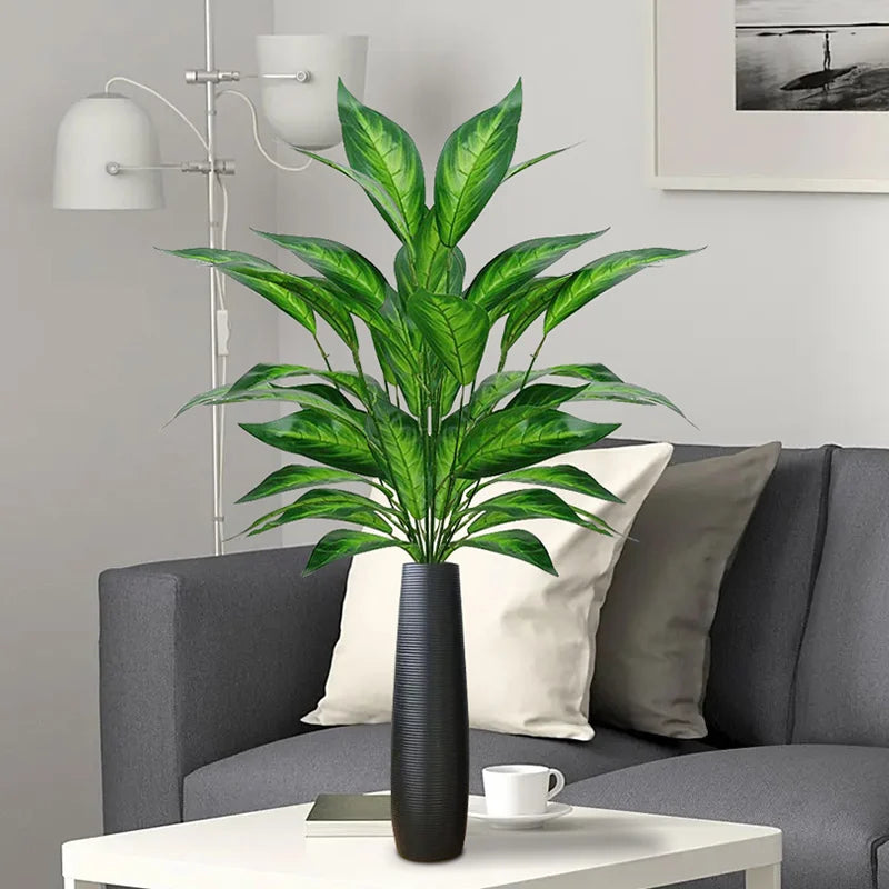 Artificial Potted Plant with Lush Green Leaves in Elegant Black Vase for Home Decor