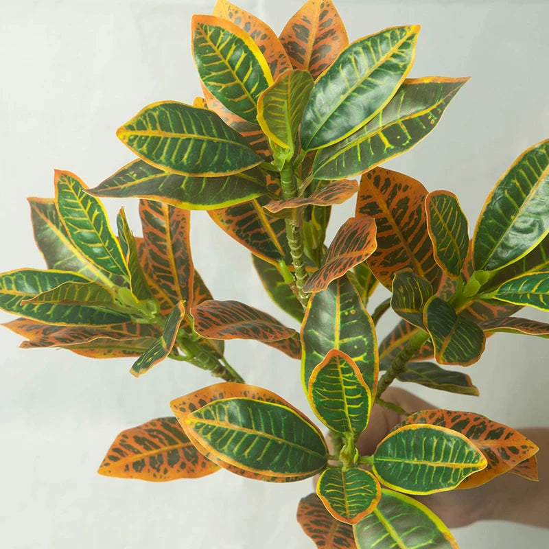 Artificial Croton Plant with Vibrant Green and Orange Leaves for Home Decor