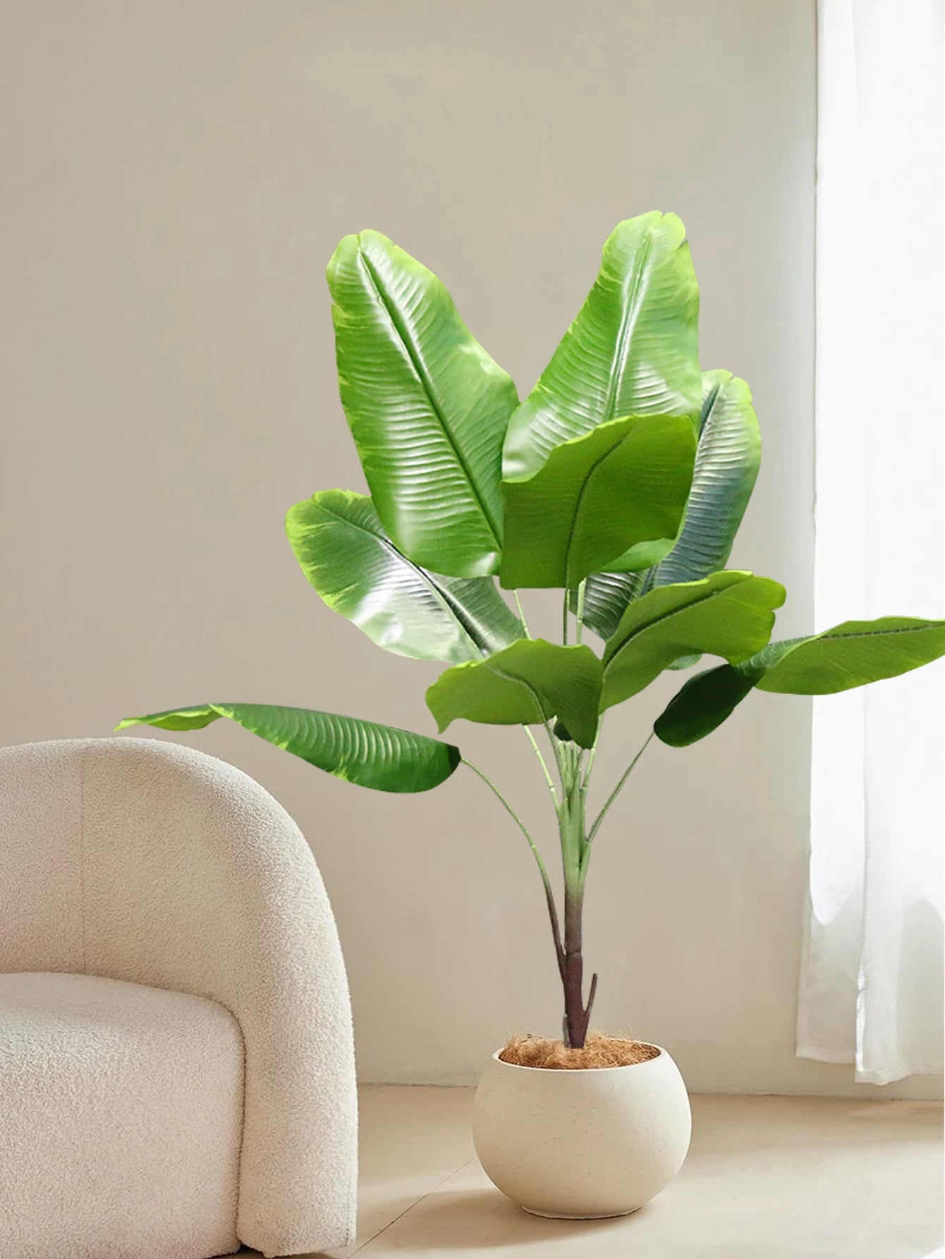 Artificial Banana Plant in White Pot with Lush Green Leaves for Home Decor