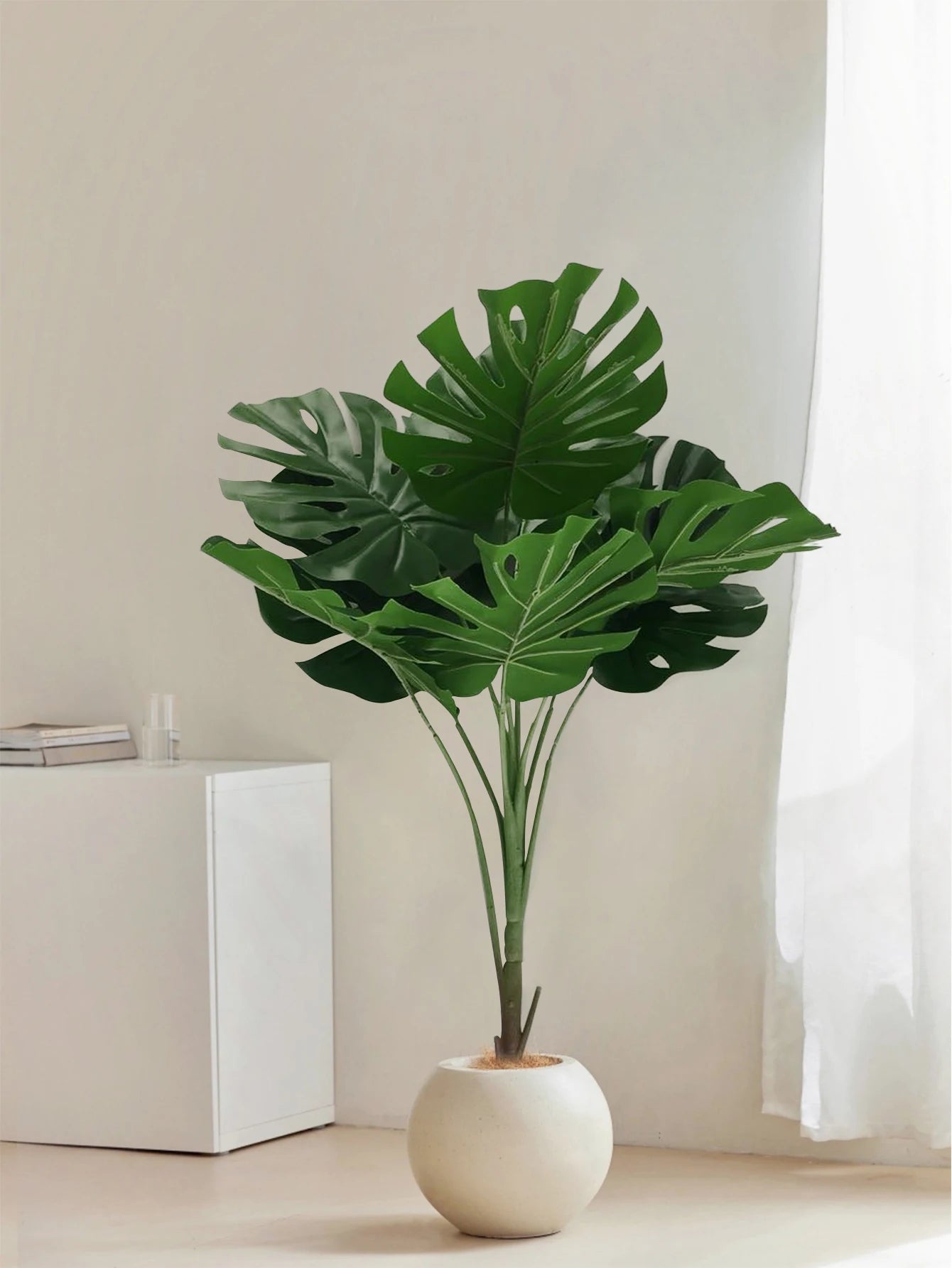 Artificial Monstera Plant in White Pot for Elegant Home Decor