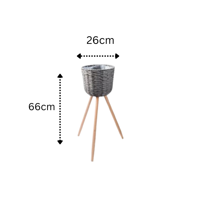 Woven Plant Stand with Wooden Legs, 66cm Tall and 26cm Wide for Stylish Home Decor