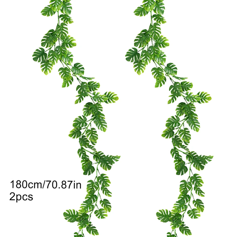 Plastic turtle leaf garland in two pieces, each 180cm long for vibrant home decoration