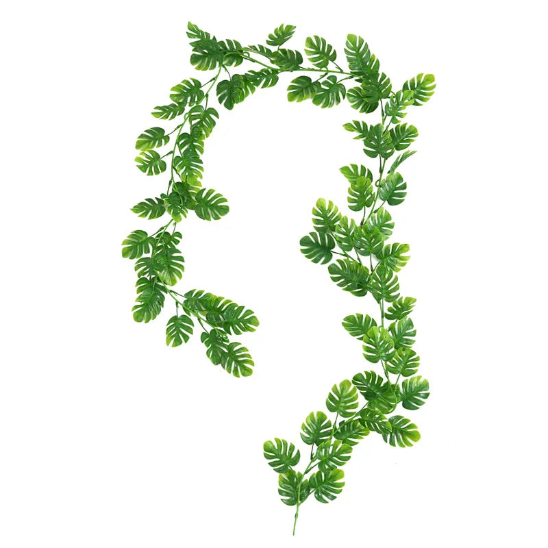 Plastic turtle leaf garland featuring vibrant green leaves for home decoration and event styling