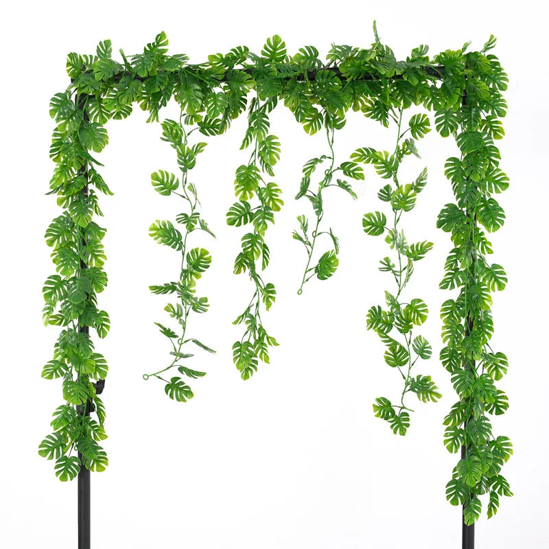 Plastic turtle leaf garland with vibrant green leaves ideal for decorations and events
